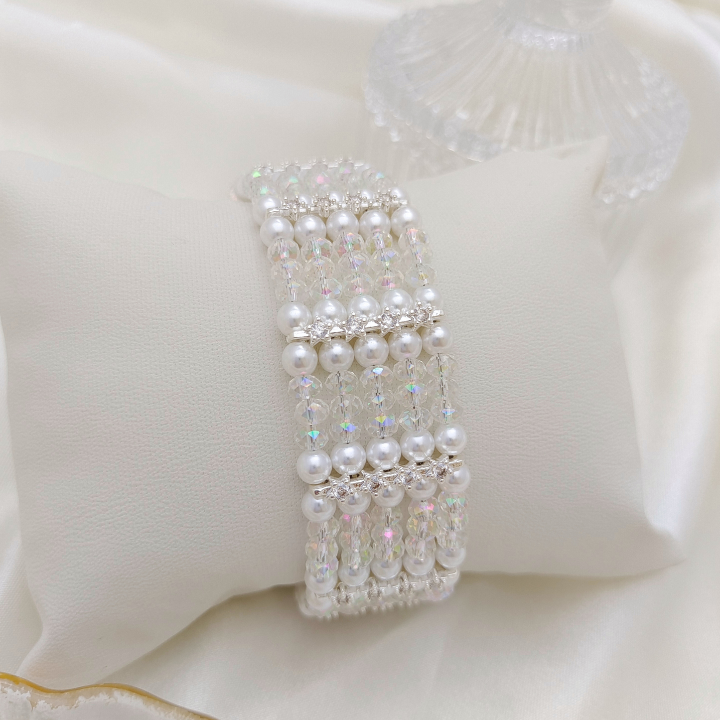 【No.124】DIY Bracelet Kit – Wide Cuff 5-Row Beading Set with Wheel Beads, Pearls & Magnetic Clasp | Tutorial Included