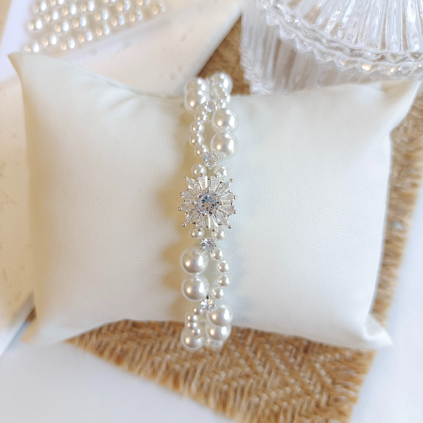 【No.48】 Dream Wedding Handmade Bracelet Pearl & Zircon Bridal DIY Bracelet – Elegant White Gift for Her