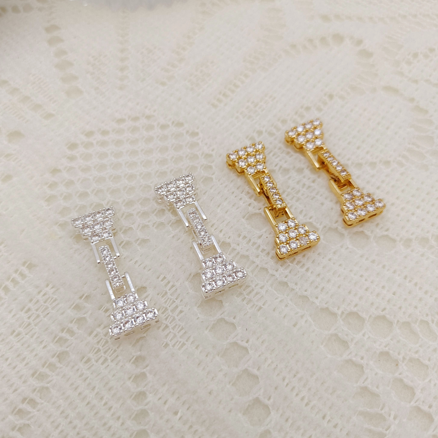 【B31】1PCS DIY Jewelry Findings – Cake Design Watch Buckle | 18K Gold/Silver Plated Copper with Zircon