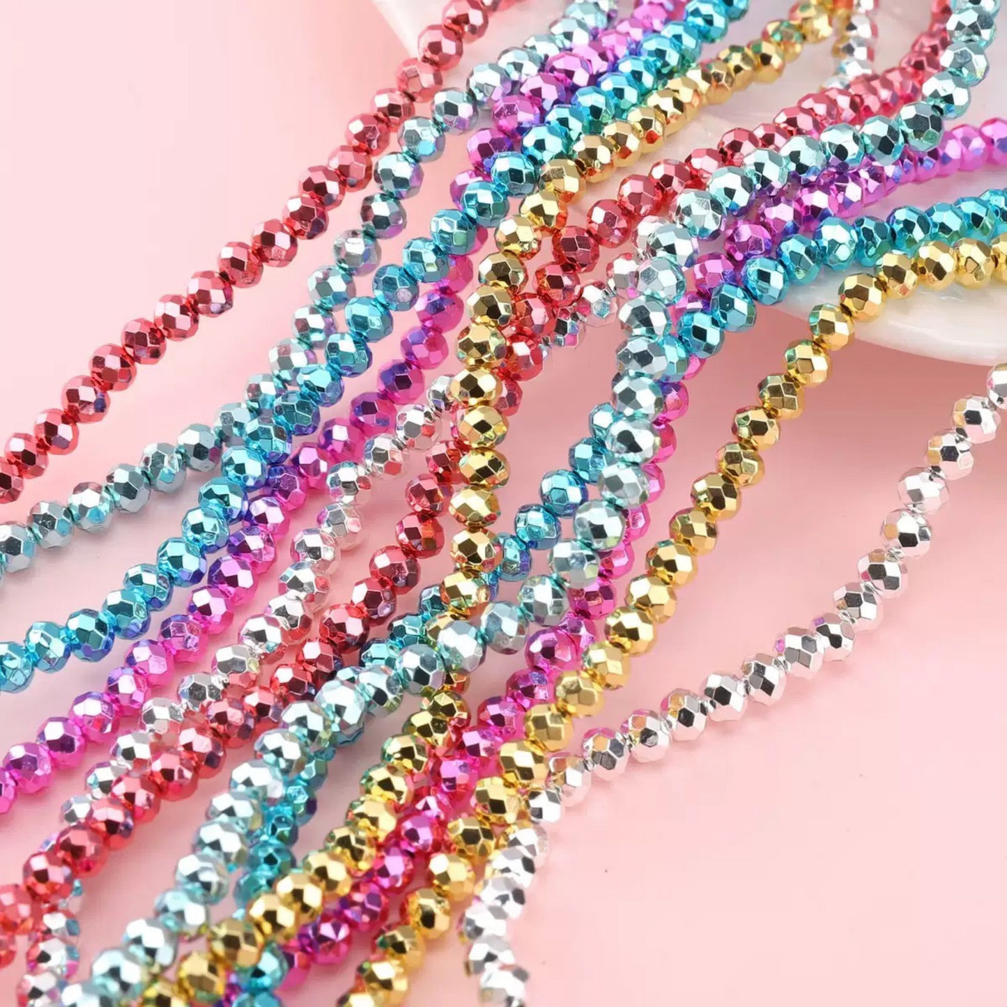 【S14】3 Strings DIY Spacer Beads – 2mm Electroplated Glass Crystal Wheel Beads, High-Color Retention Jewelry Findings for Handmade Bracelets & Necklaces