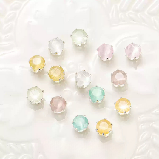 【C05】50pcs 5mm Round Cat’s Eye CZ Beads – Silver-Plated Prong-Set, DIY Jewelry Spacer Charms