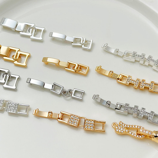 【B32】DIY Clasp – Minimalist Strap Clasp, Gold/Silver Plated, Cubic Zirconia, Non-Tarnish | Jewelry Making Supplies