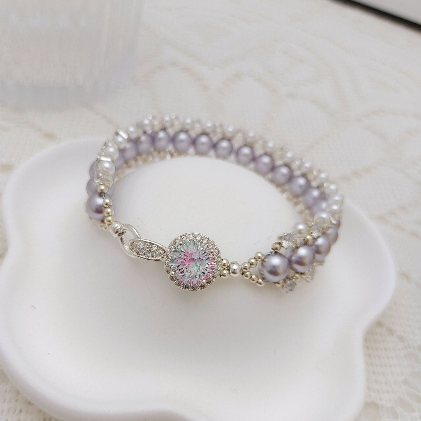 【No.115】DIY Beading Kit – Purple Rose Pearl Bracelet | Complete Jewelry Making Set with Tutorial iFCraftorium