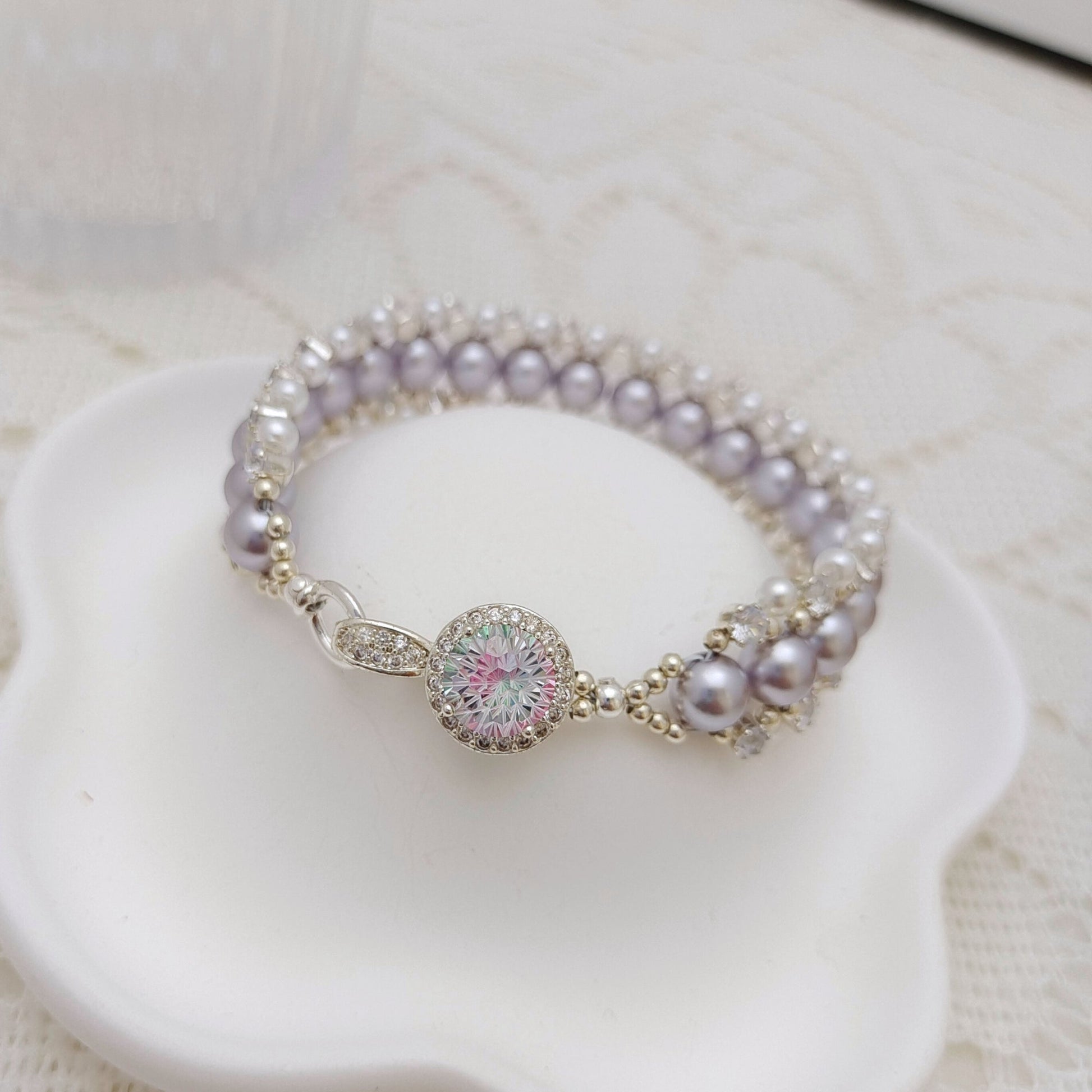 【No.115】DIY Beading Kit – Purple Rose Pearl Bracelet | Complete Jewelry Making Set with Tutorial iFCraftorium