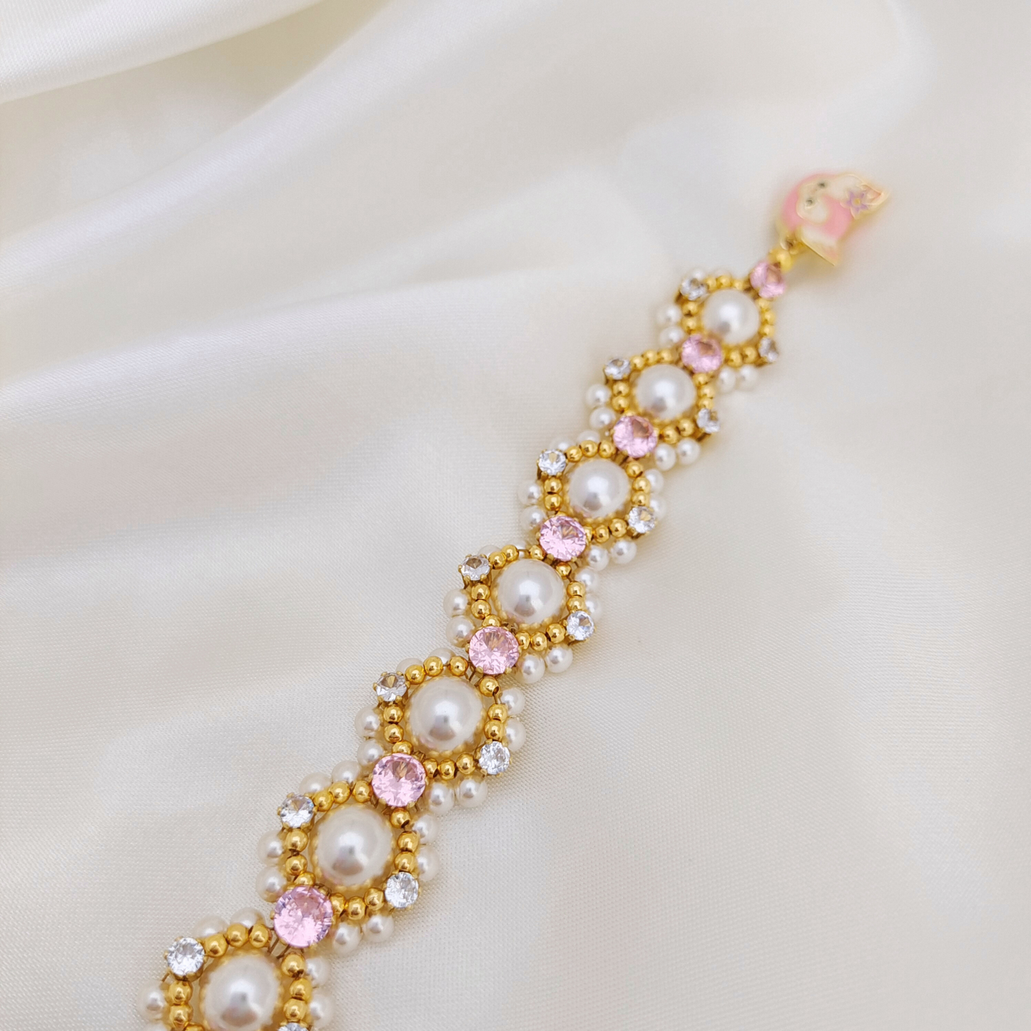 【No.54】 LinaBelle Inspired Premium Handmade Bracelet | Gold, Pink & Pearl | Finished DIY Jewelry