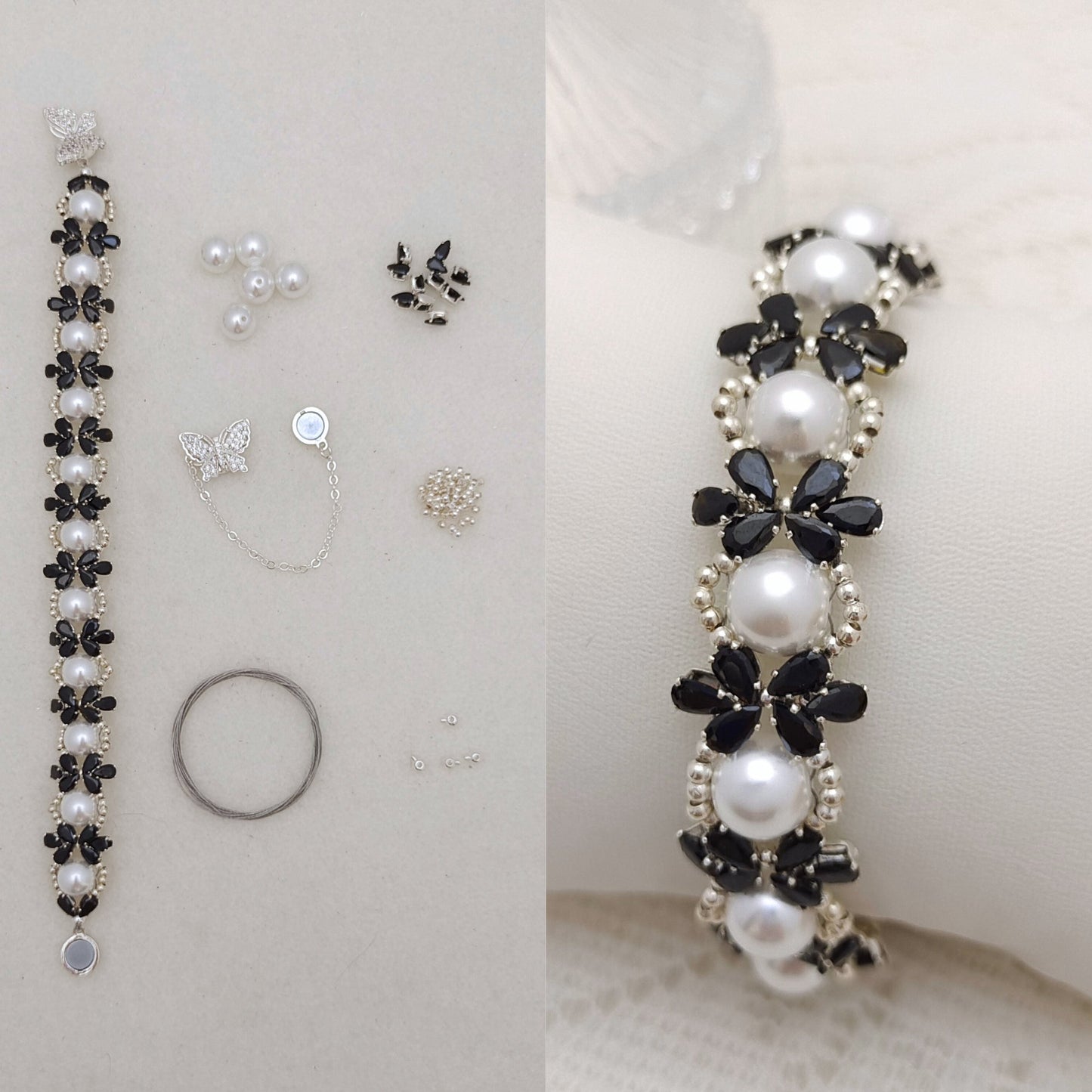 【No.127】DIY Bracelet Kit – Happy Party Design with Pearls, Teardrop CZ & Butterfly Magnetic Clasp | Complete Jewelry Tutorial iFCraftorium