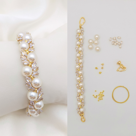 【No.52】 Angel’s Feather DIY Bracelet Craft Kit | Marquise Zircon & Pearl | Handmade Jewelry  Includes Tutorial