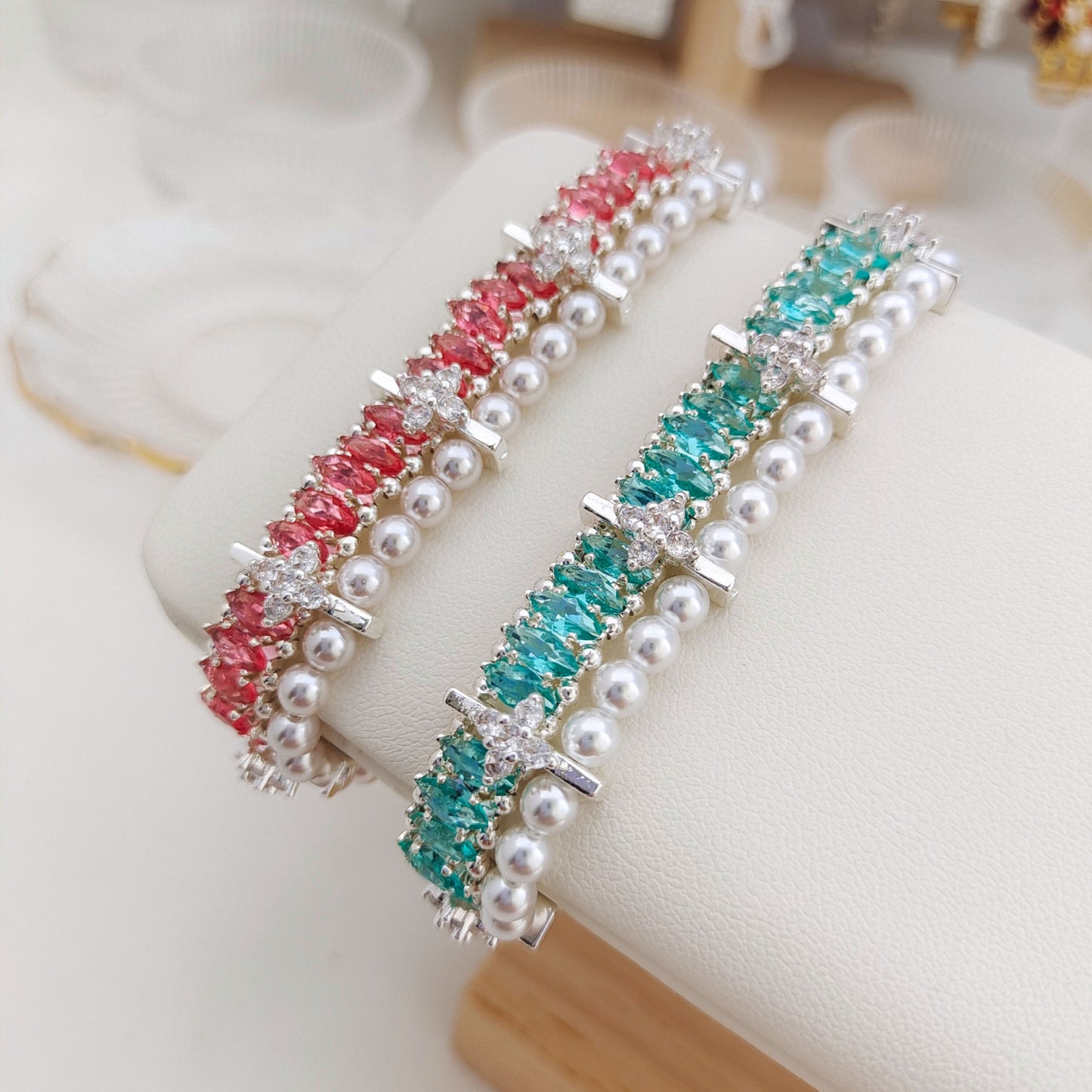 【No.173】DIY Flower Zircon Pearl Bracelet Making Kit | Complete Bead Kit with Tutorial | 3*6 Marquise Zircon 4mm Pearl Craft Kit iFCraftorium
