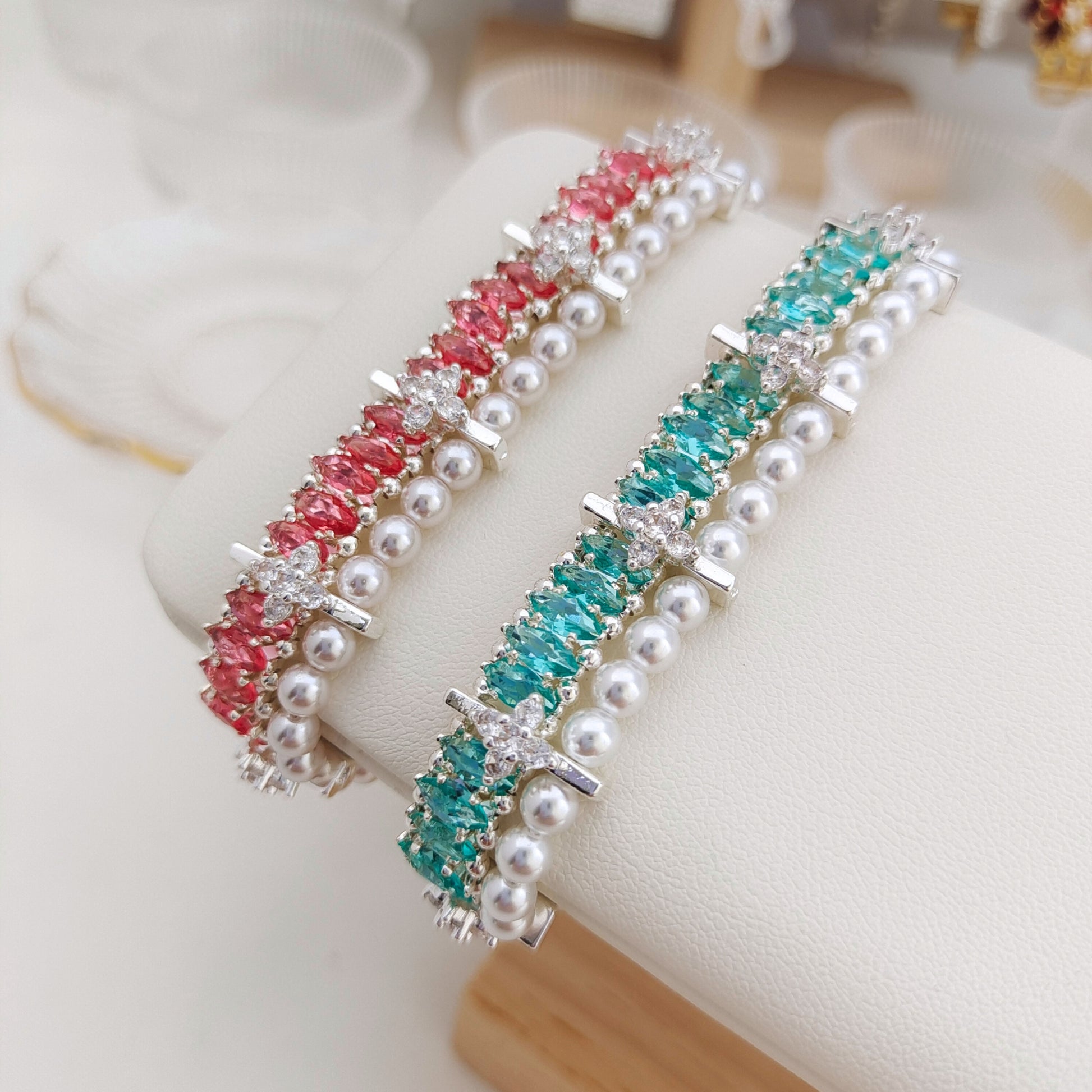 【No.173】DIY Flower Zircon Pearl Bracelet Making Kit | Complete Bead Kit with Tutorial | 3*6 Marquise Zircon 4mm Pearl Craft Kit iFCraftorium
