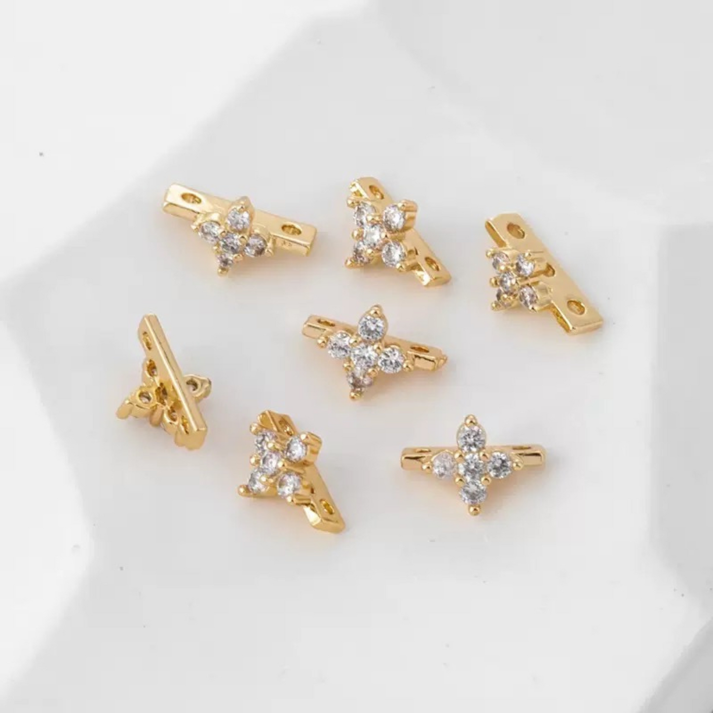 【S13】10PCS DIY Spacer Beads – Triple-Row Micro Pave Zircon Separator, Gold-Plated Copper Jewelry Findings for Handmade Bracelets & Necklaces
