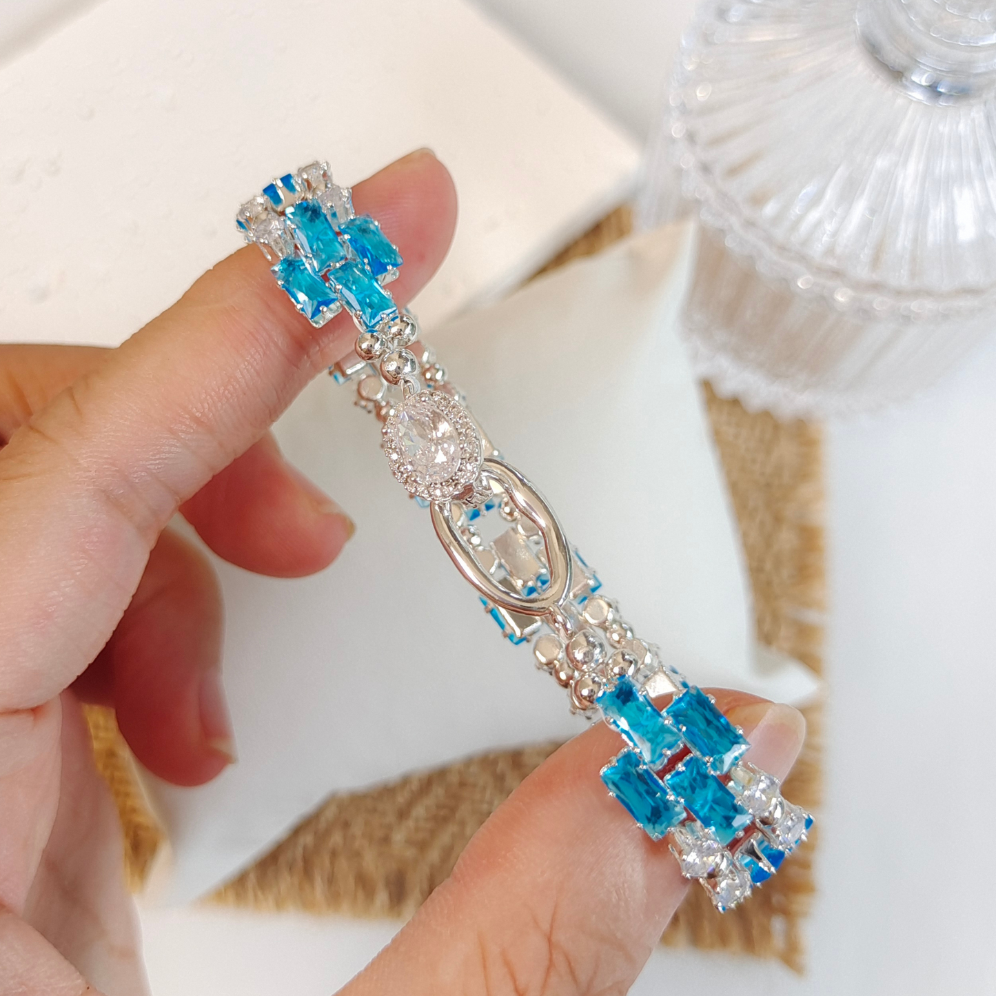 【No.38】 DIY Bracelet Craft Kit – Smurf Blue Baguette Zircon, Crystals & Beading Supplies with Video Tutorial