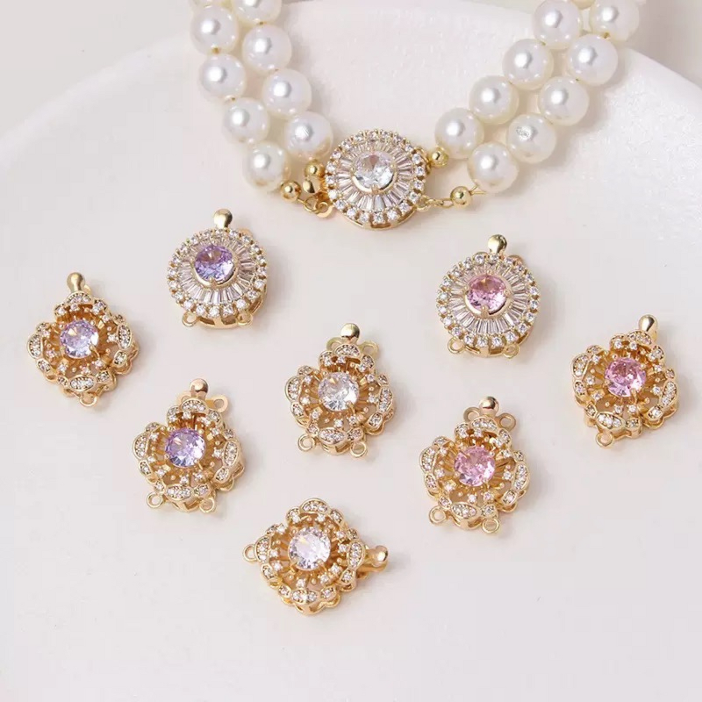 【B30】DIY Jewelry Clasp – Camellia Flower Box Clasp | 14K Gold-Plated Copper with Genuine Zircon | Non-Tarnish Beading Supplies