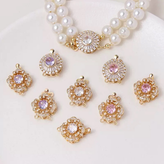 【B30】DIY Jewelry Clasp – Camellia Flower Box Clasp | 14K Gold-Plated Copper with Genuine Zircon | Non-Tarnish Beading Supplies
