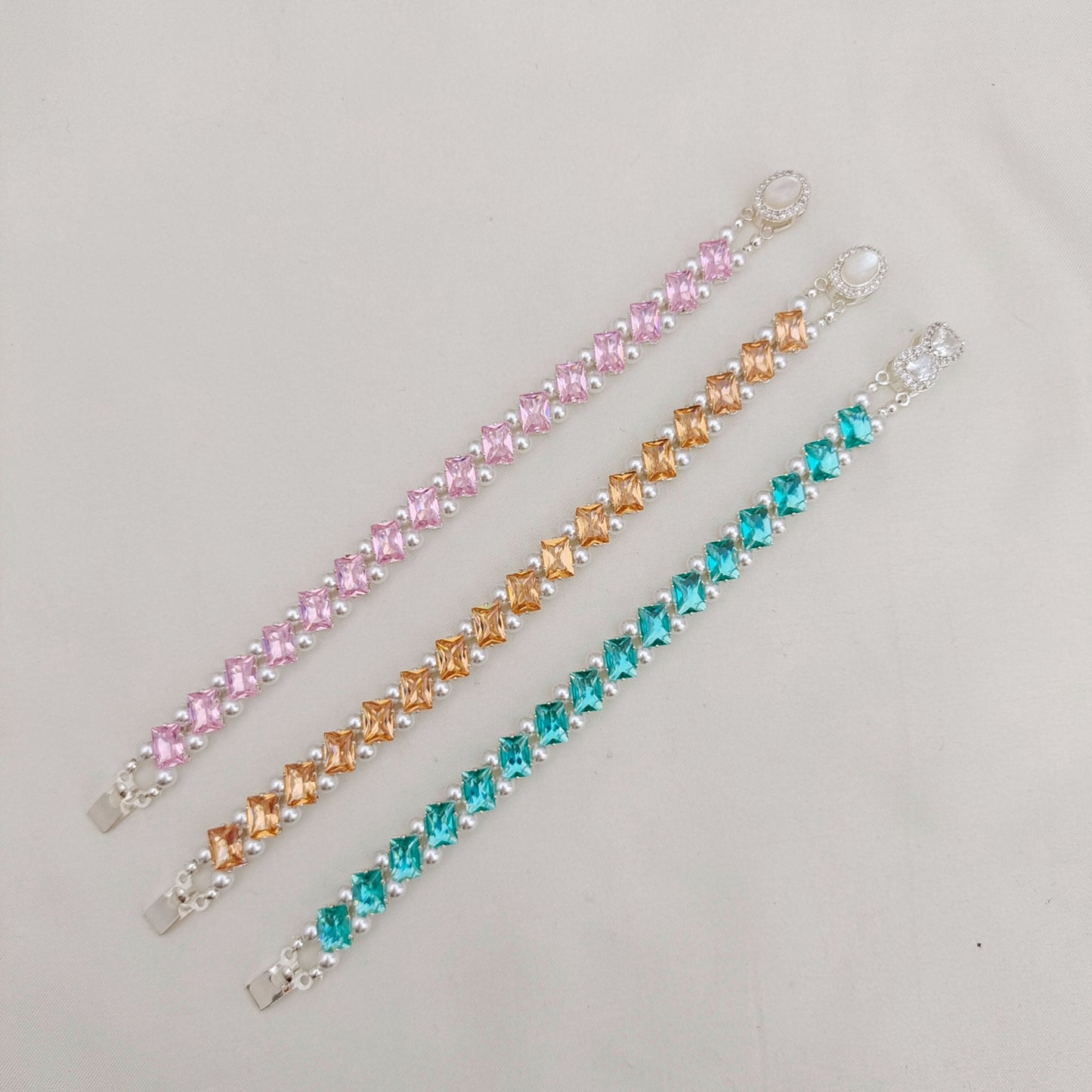 【No.176】DIY Square Zircon Pearl Bracelet Making Kit | Handmade Square Zircon Pearl Bracelet  | Complete Bead Kit with Tutorial | 4*7mm Square Zircon 4mm Pearl Craft Kit iFCraftorium