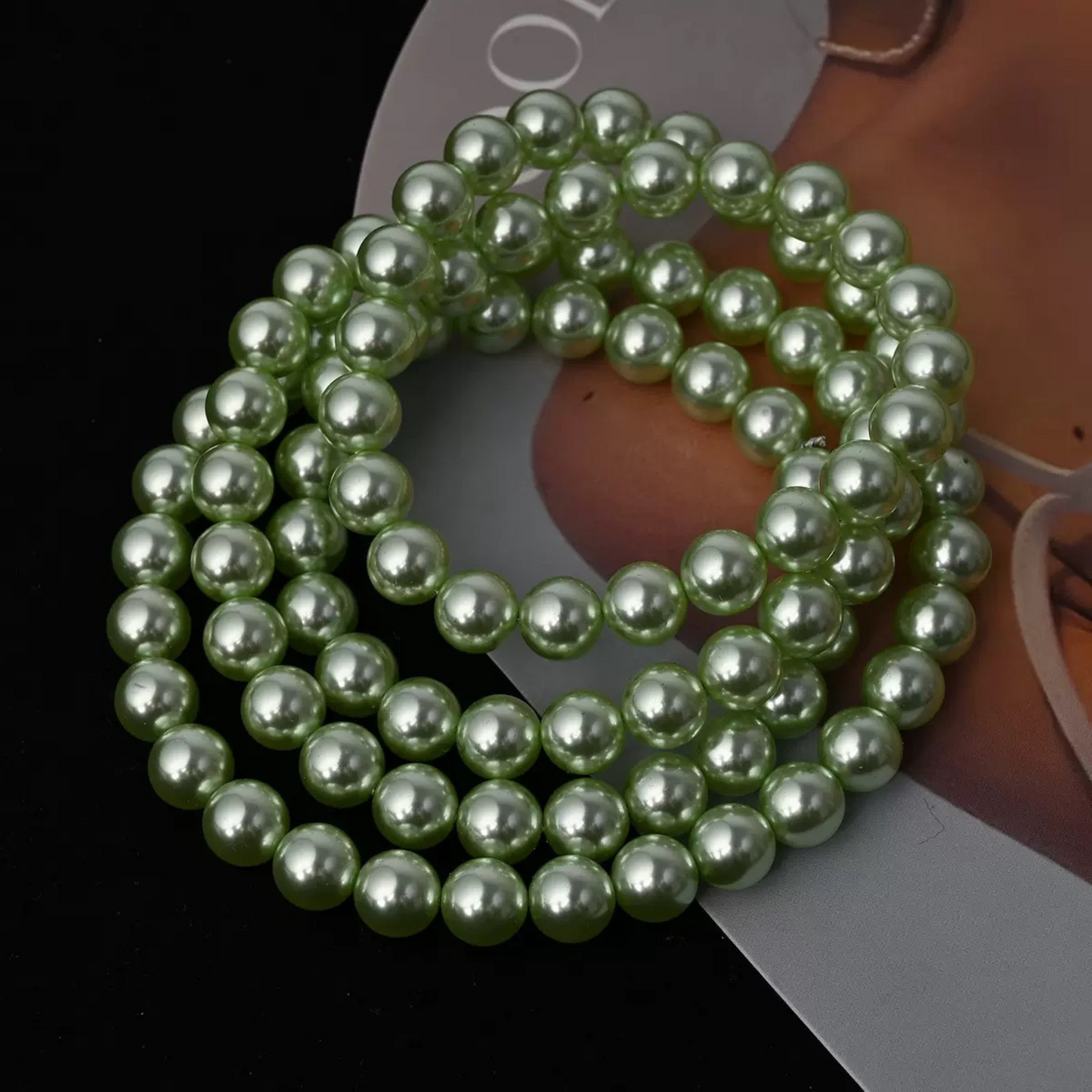 【P11】DIY Beading Supplies – Imitation Swarovski Apple Green Pearls | 2–8mm Round High-Luster Glass Beads | Jewelry Making Accessories