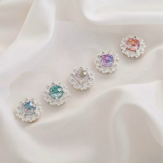 【S04】1PCS 15mm Peach Blossom Firework-Cut CZ Multi-Hole Spacer Bead – Silver-Plated, High-Color-Fast, DIY Jewelry Connector