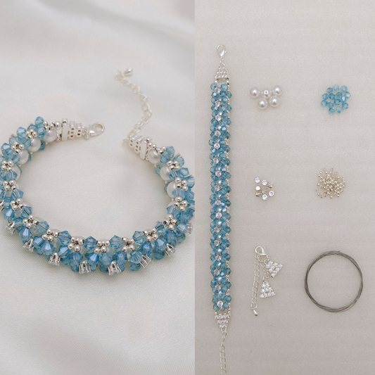 【No.123】DIY Bracelet Kit – Sunny Day Beading Set with Pearls, Diamond Beads & Cake Lobster Clasp | Tutorial Included