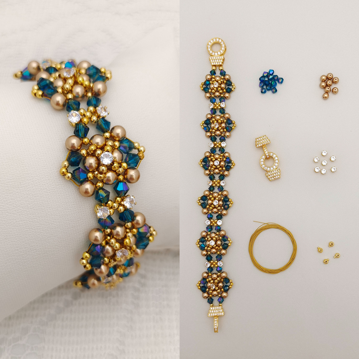 【No.102】DIY Bracelet Kit – “Phantom Opera” Crystal & Pearl with O-Clasp | Complete Jewelry Making Set