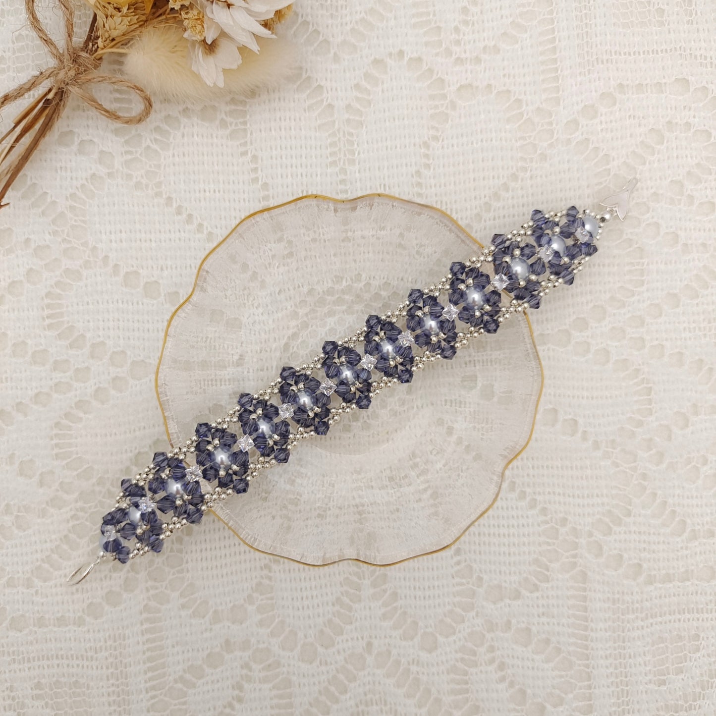 【No.118】DIY Jewelry Kit | “Dance of the Mystic Lotus” Bracelet with Pearls, CZ & Beads | Complete Tutorial Included