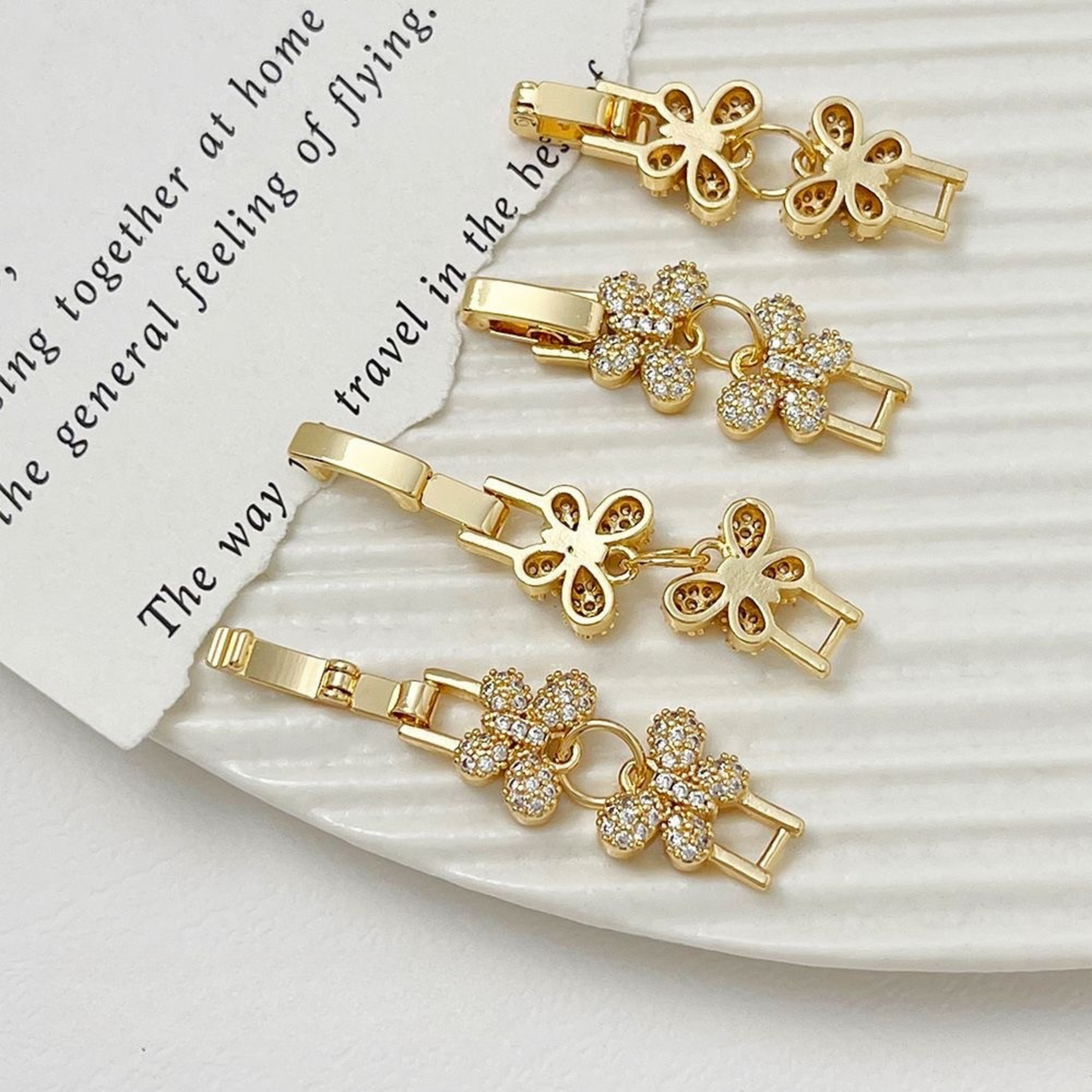 【B18】1PCS Butterfly Clasp Connector – Micro Pave Rhinestone Strap Link | DIY Jewelry Making