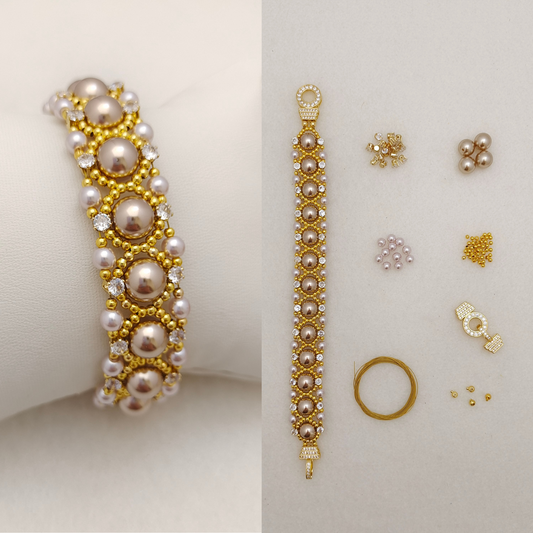【No.114】DIY Beading Kit | Aureate Bead Blossom Bracelet Materials + Full Tutorial | Pearls, CZ Beads & Lollipop O-Clasp