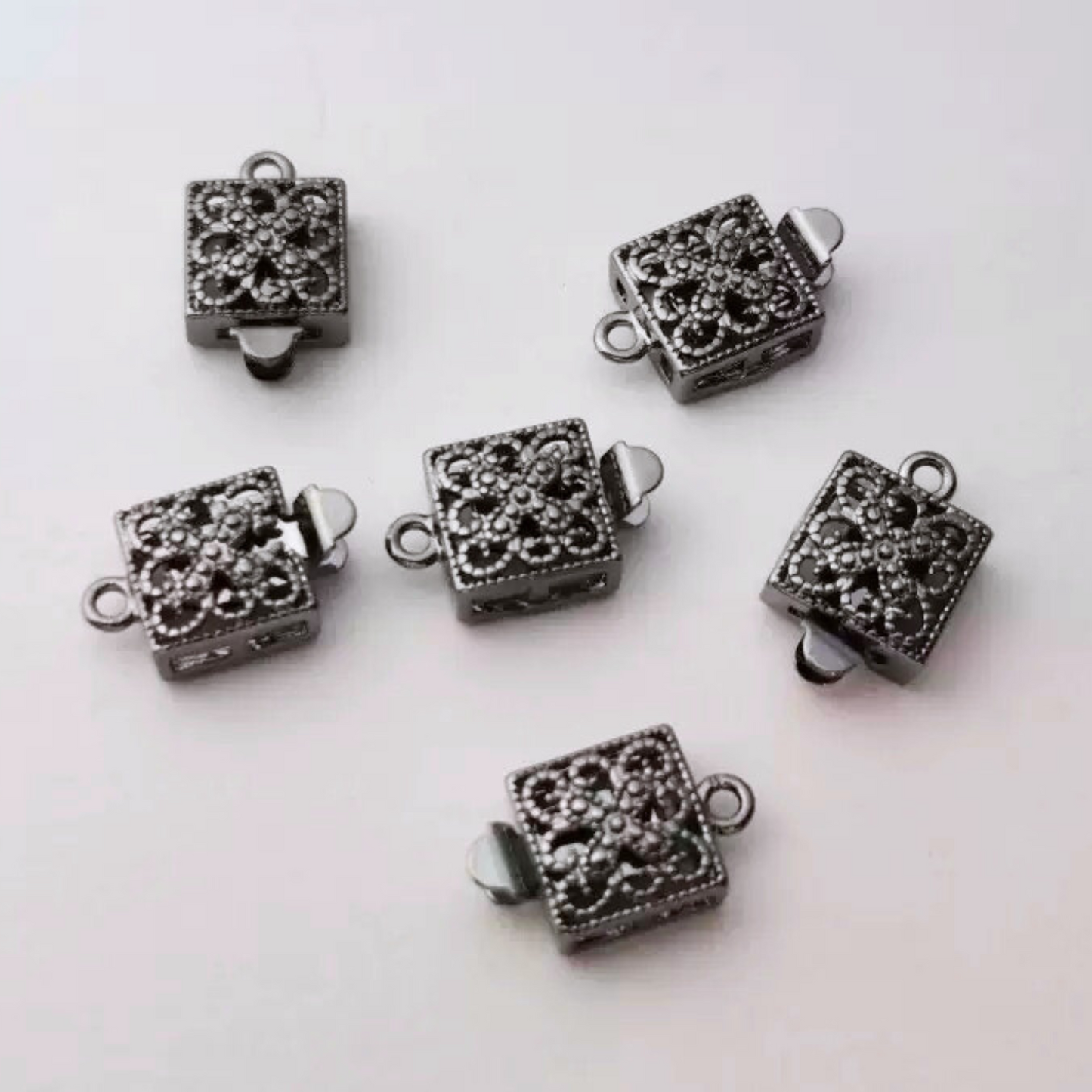 【B41】1PCS DIY Clasp – Vintage Hollow Square Insert Clasp, Gun Black, High Color Retention Copper Jewelry Findings