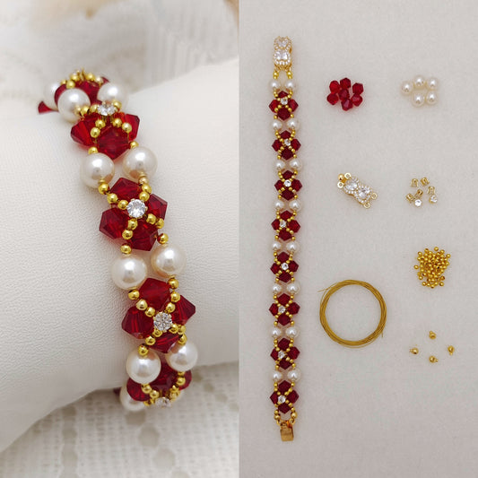 【No.126】DIY Bracelet Kit – Mary Design with Pearls, Diamond Beads & Bowknot Clasp | Complete Jewelry Tutorial