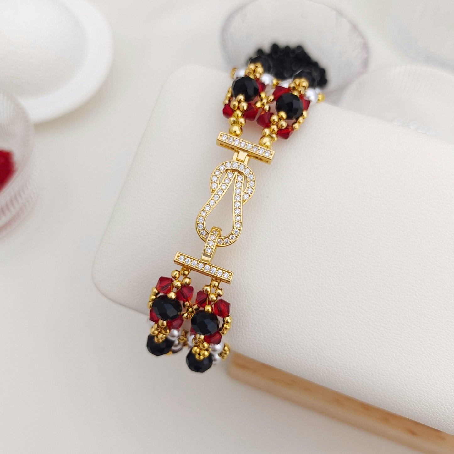 【No.172】DIY Bracelet Making Kit for Beginners - Complete Red & Black Bead Jewelry Craft Set with Video Tutorial iFCraftorium