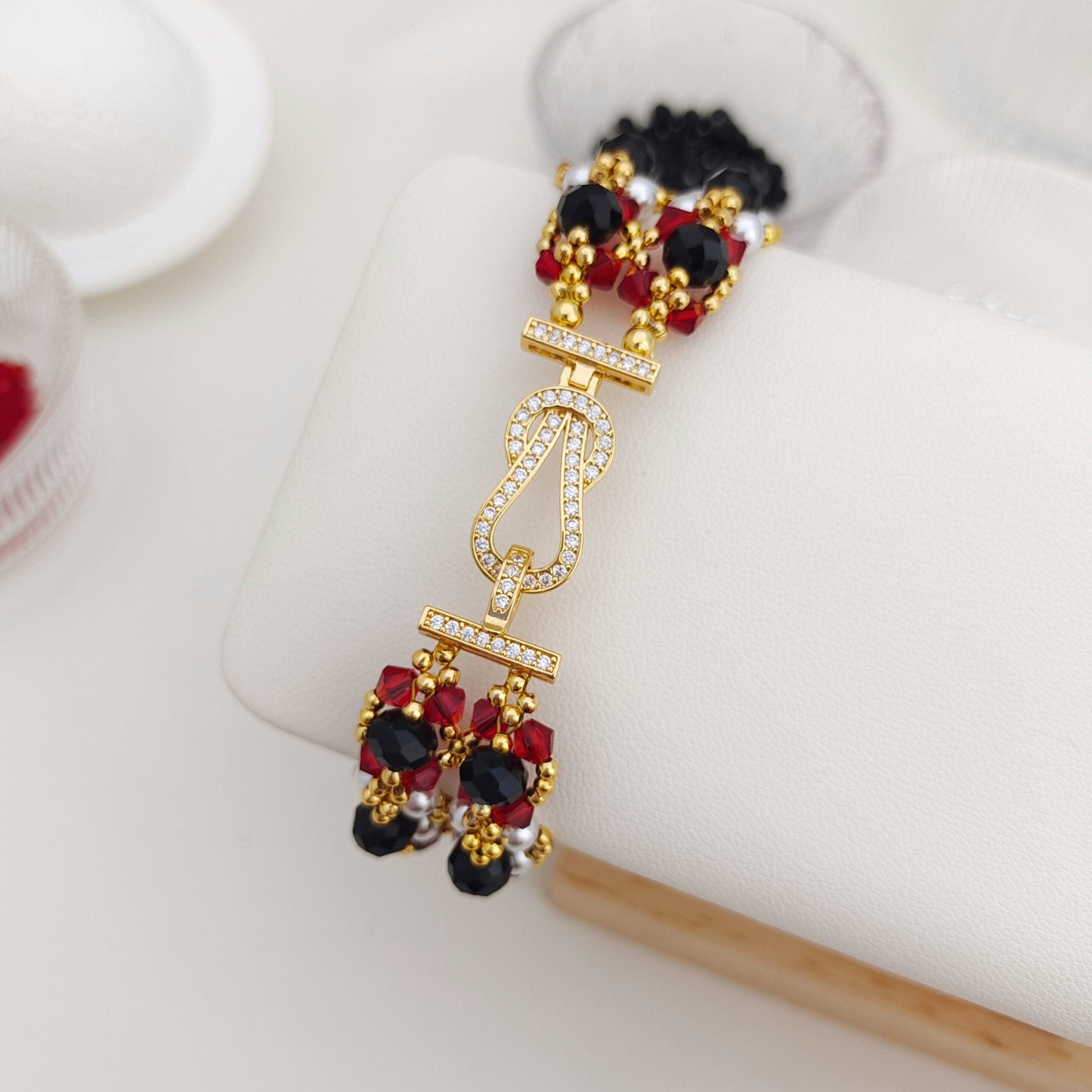 【No.172】DIY Bracelet Making Kit for Beginners - Complete Red & Black Bead Jewelry Craft Set with Video Tutorial iFCraftorium