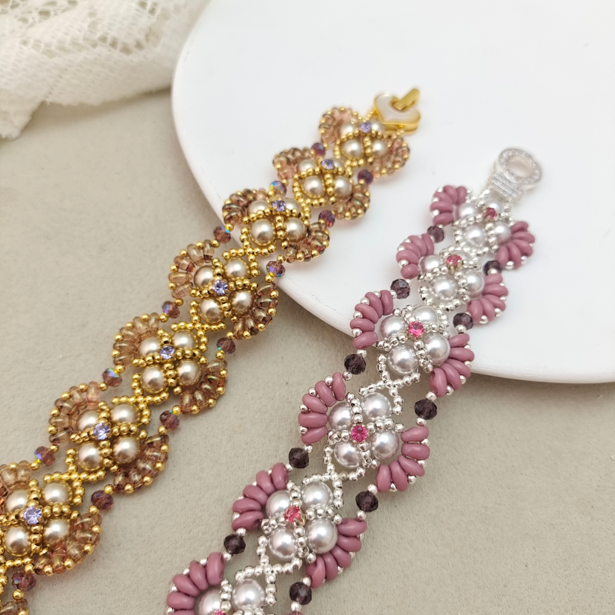 DIY Pearl Bracelet Making Kit – SuoerDuo & Rondelle Beads & Zircon Crystals Gift for Her | iFCraftorium Kit#233 iFCraftorium