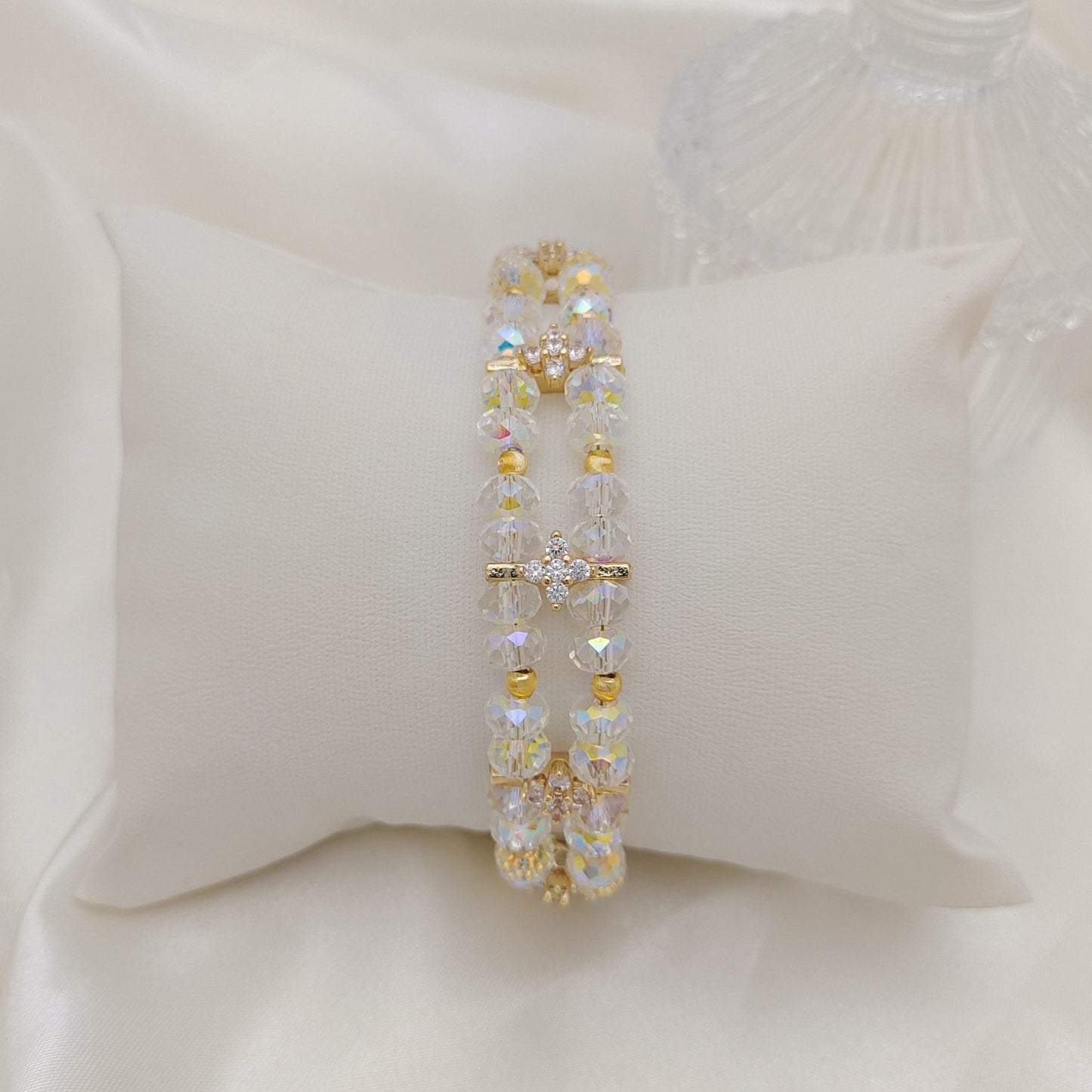 【No.129】DIY Bracelet Kit – Crystal Palace Beading Set with Wheel Beads, Cat Eye Beads & Peacock Clasp | Tutorial Included iFCraftorium