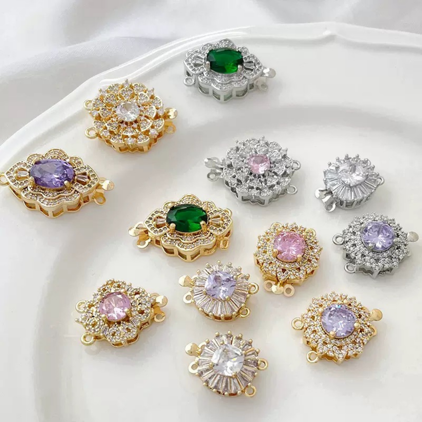 【B29】1PCS DIY Jewelry Clasp – Double Row Insert Buckle | 18K Gold Plated | Zircon Inlaid | Tarnish Resistant