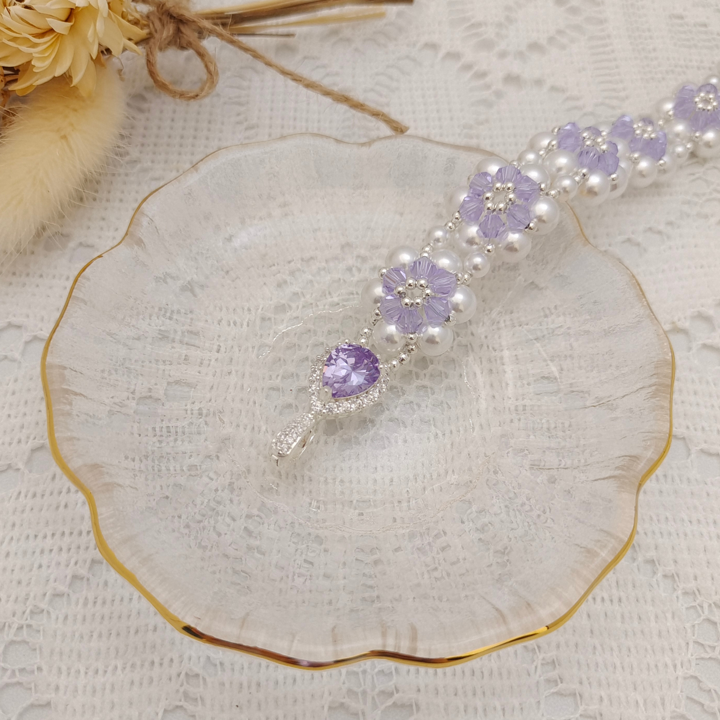 【No.80】 DIY Bracelet Craft Kit – Sunflower Crystal & Pearl Beading Set with Full Tutorial Handmade Jewelry