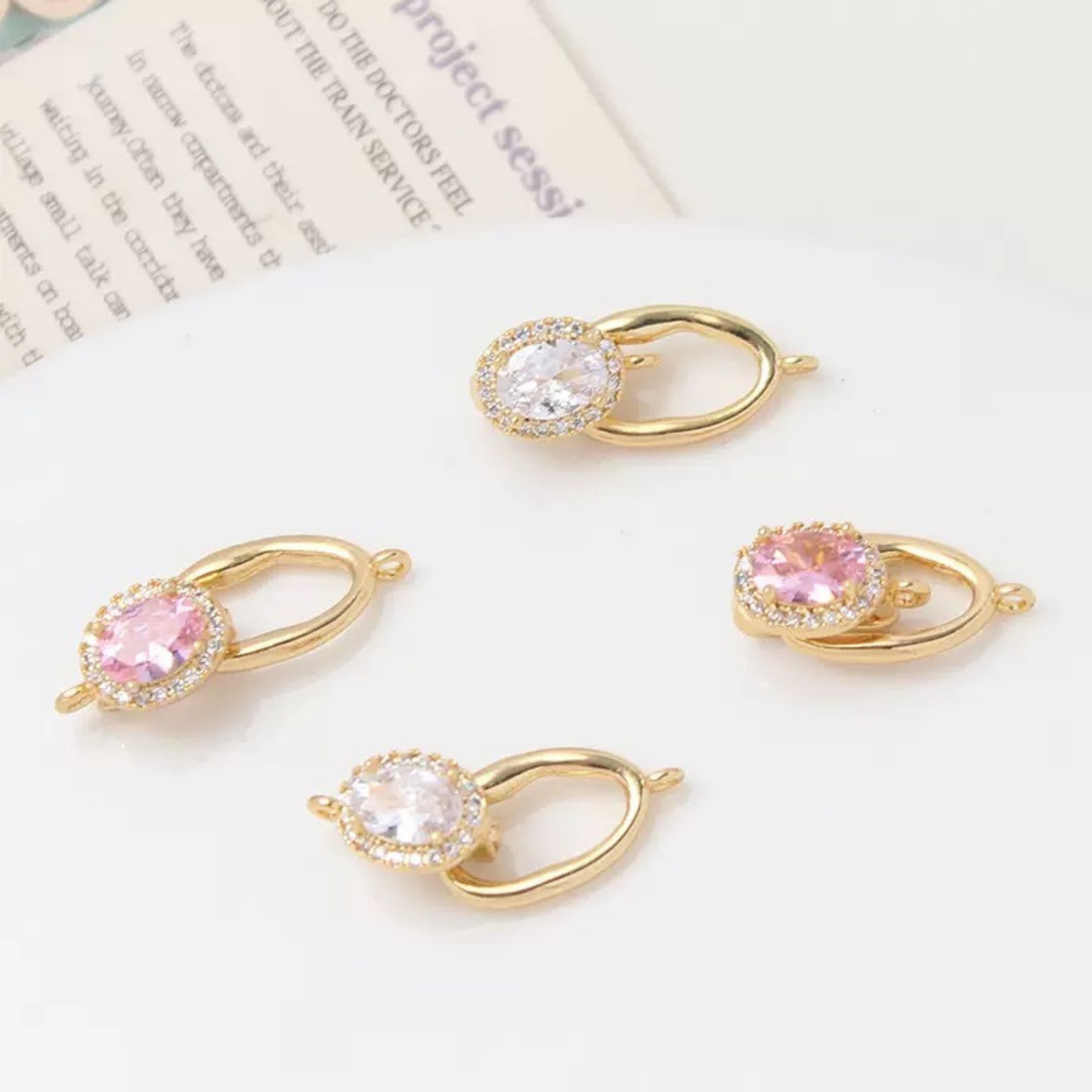 【B03】Oval Zircon Clasp Connector – 14K Gold / Platinum Tone, 8×12mm Stone, for DIY Bracelets & Necklaces
