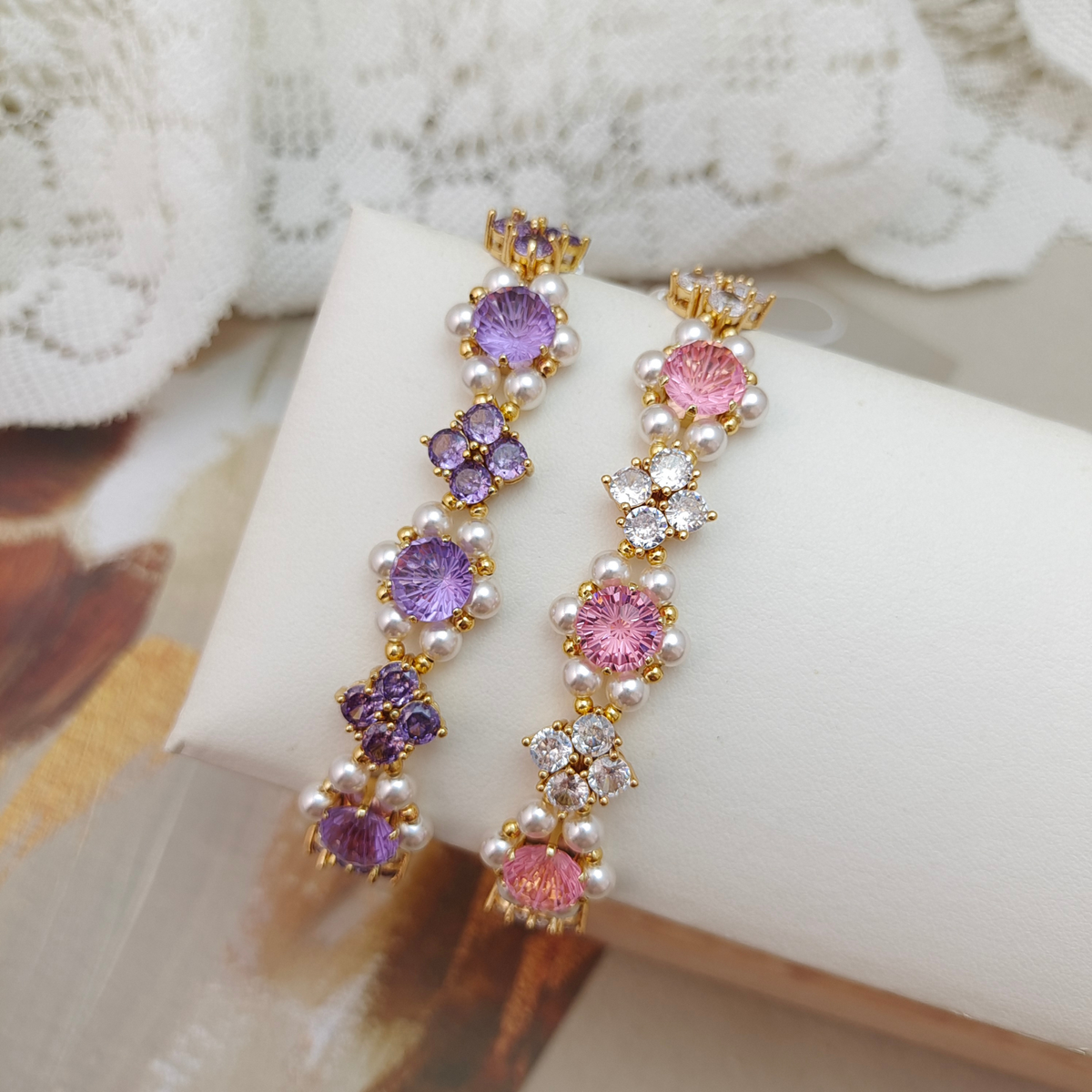 DIY Crystal Pearl Bracelet Making Kit – 8mm Firework-Cut Zircon & 4mm Pearls | iFCraftorium Kit #271 iFCraftorium