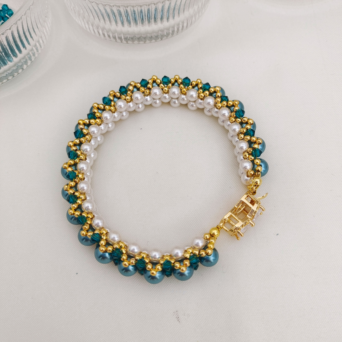 DIY Pearl Bangle Bracelet Kit – Pearl & Crystal Beads | iFCraftorium Christmas Gift Kit#184 iFCraftorium