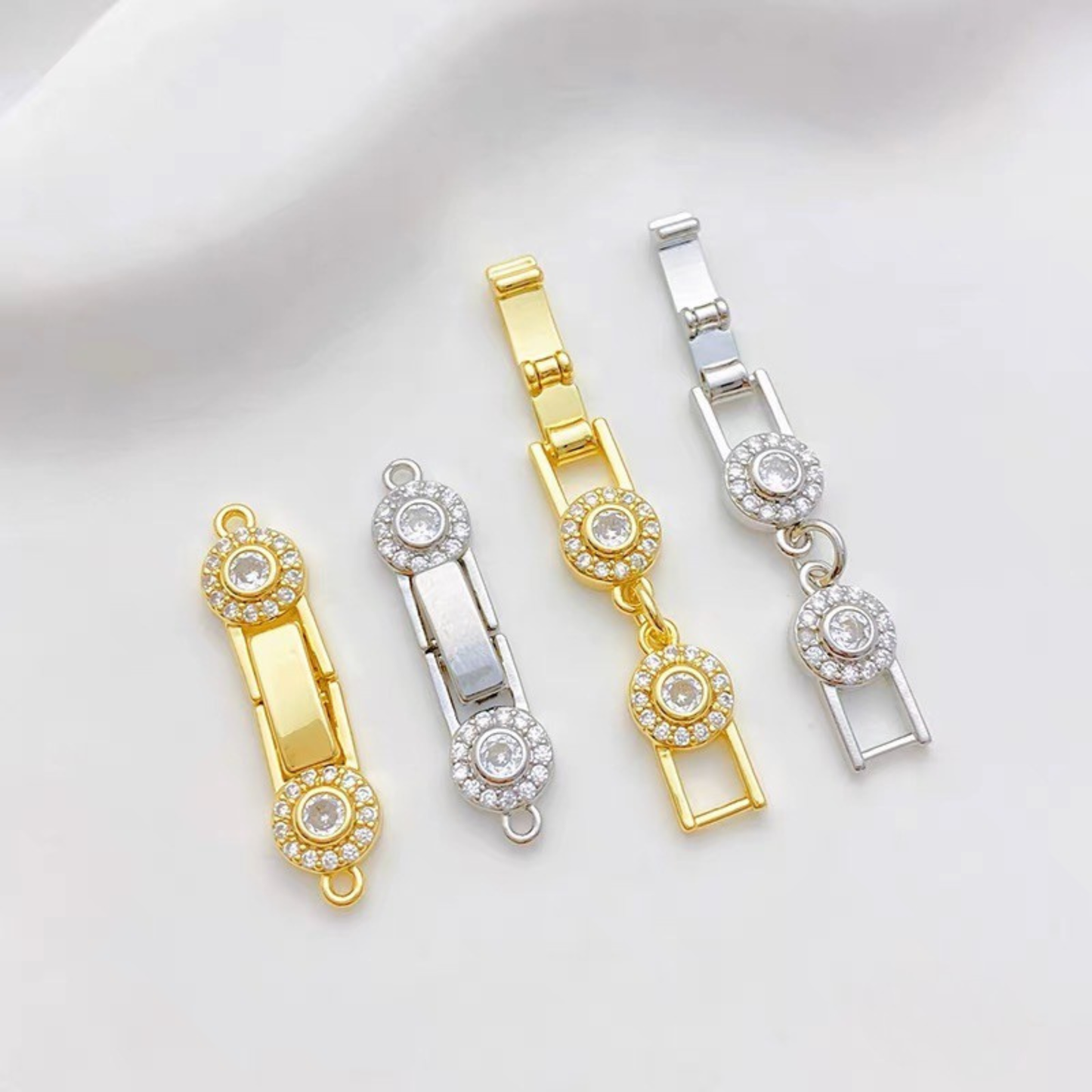 【B49】Round CZ Flower Clasp – Sparkling Bracelet Connector | Gold/Silver Beading Findings iFCraftorium
