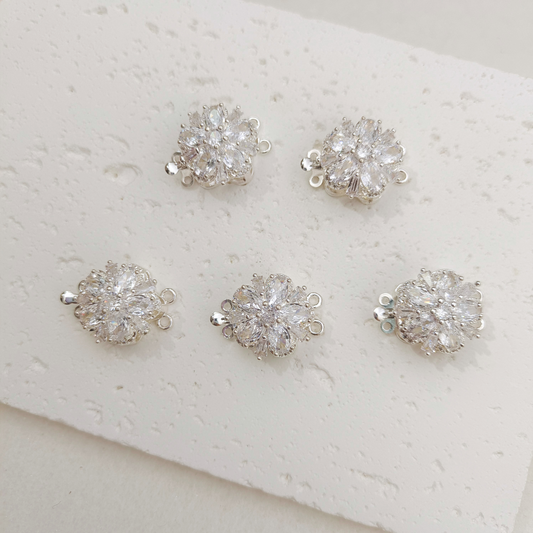 【B37】1PCS DIY Jewelry Findings White CZ Flower Clasp | Silver-Plated, Colorfast, Anti-Tarnish Beading Connector for Handmade Bracelets & Necklaces