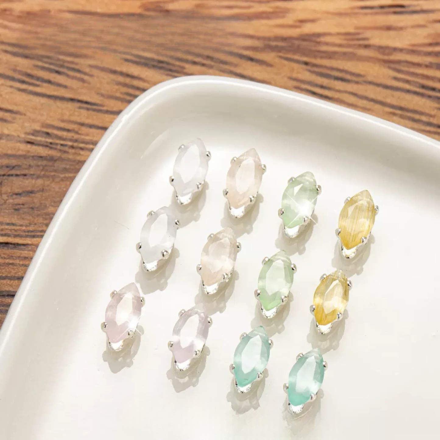 【C03】50pcs Cat Eye Marquise Rhinestone Beads – Silver-Plated Claw Settings, for DIY Jewelry