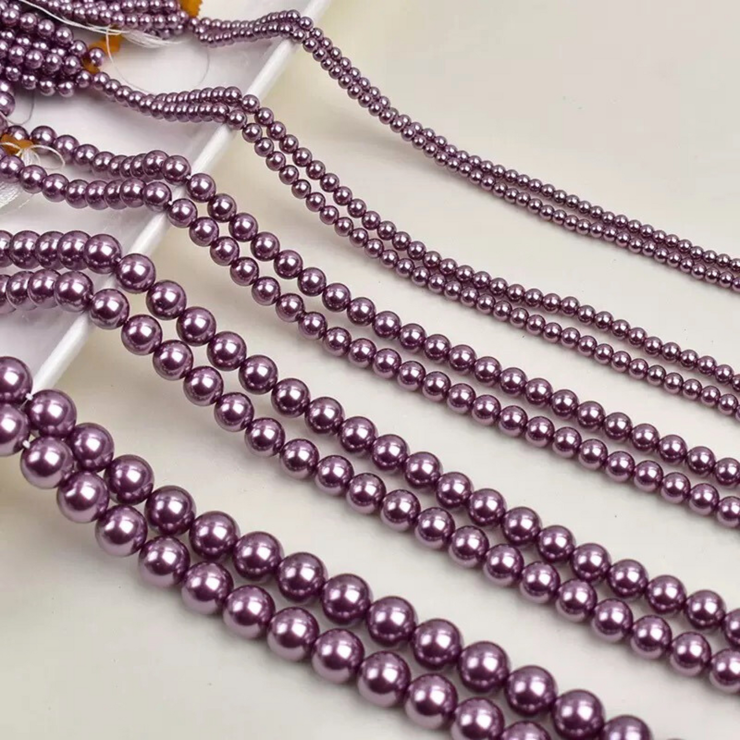 【P14】DIY Beading Supplies – Faux Swarovski Ume Purple Glass Pearls | 3-8mm Round Beads | High Luster, Straight Hole