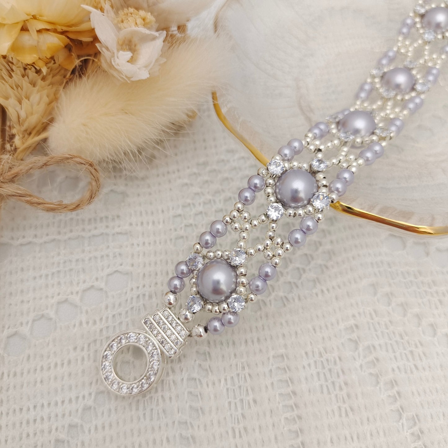 【No.104】Handmade Bracelet – Dream Weaver | Pearls & Zircon | Elegant DIY Jewelry