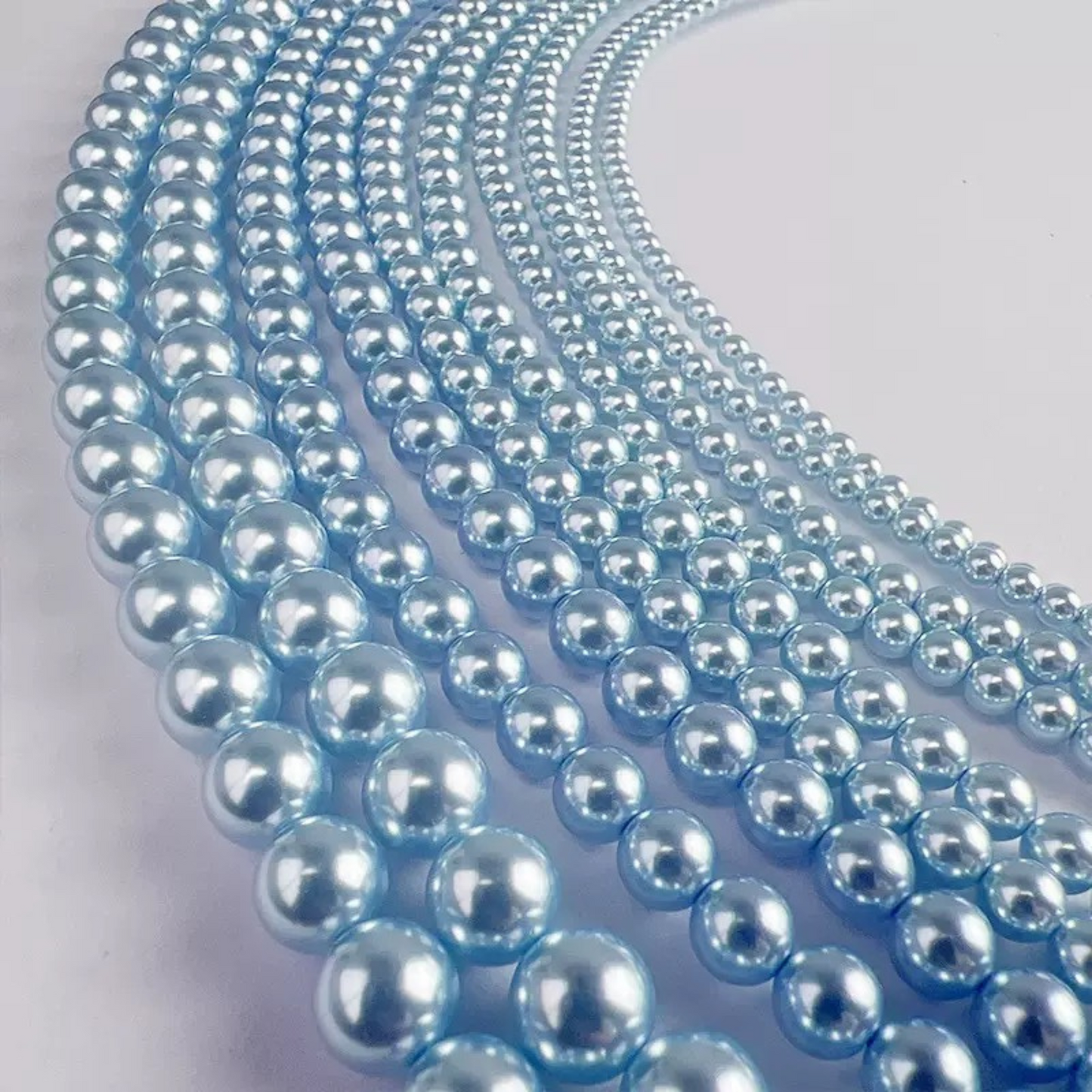 【P06】Imitation Swarovski 302 Light Blue Pearls | 3–8mm Round Glass Beads | High-Luster | DIY Jewelry Beading Supplies