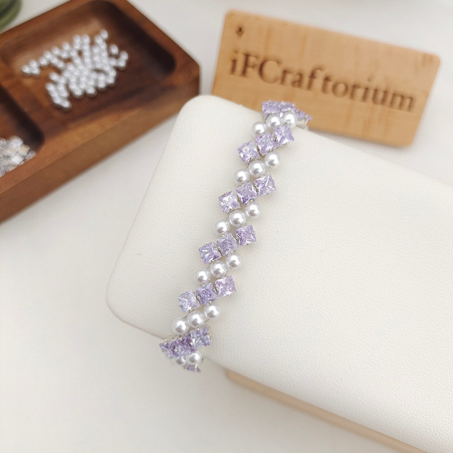 DIY Square Zircon Pearl Bracelet Making Kit | Handmade Daily Jewelry Gift Full | Materials & Tutorial Kit #182 iFCraftorium