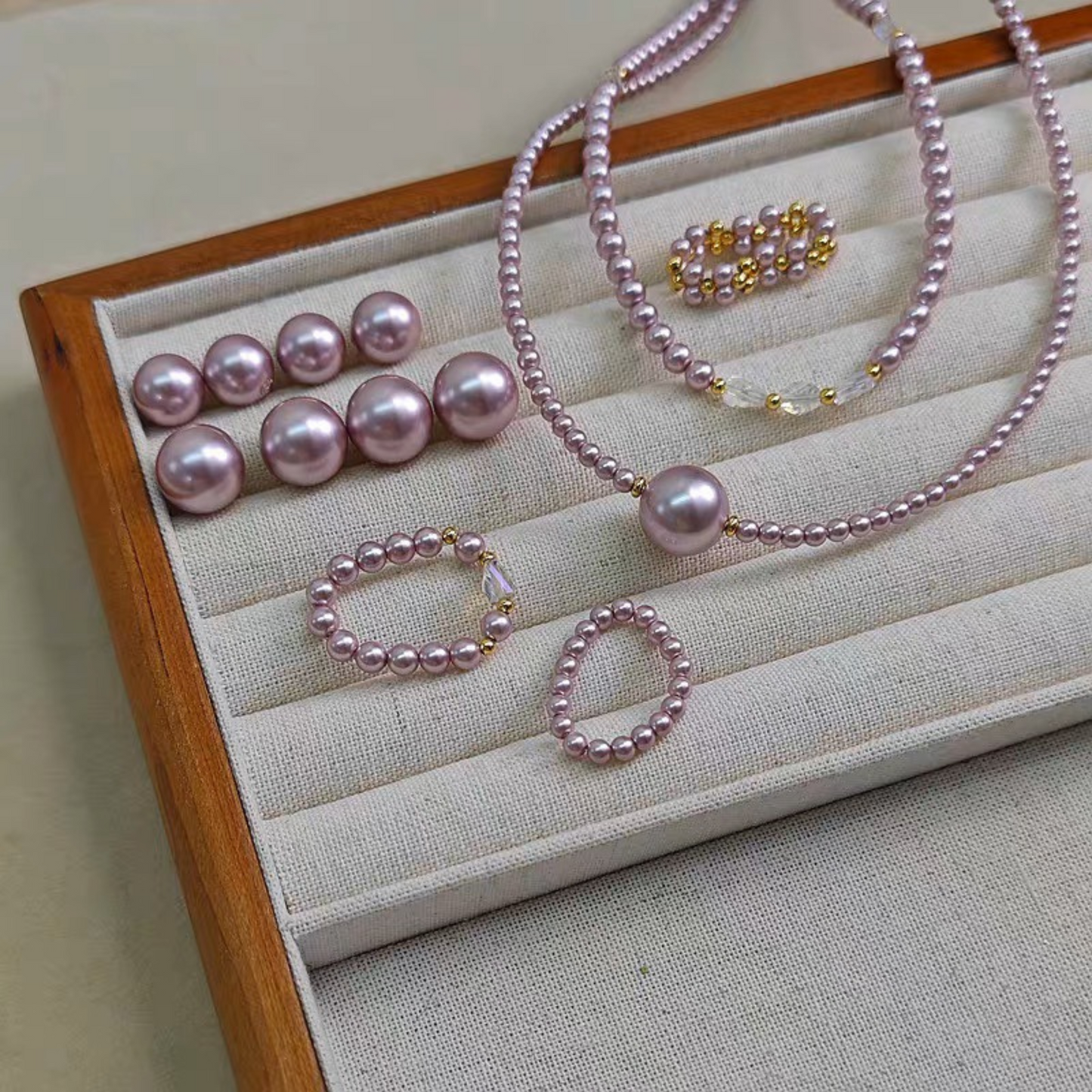 【P12】DIY Beading Supplies – Imitation Swarovski Lilac Pearls | 3–8mm Round High-Luster Glass Beads | Jewelry Making Accessories