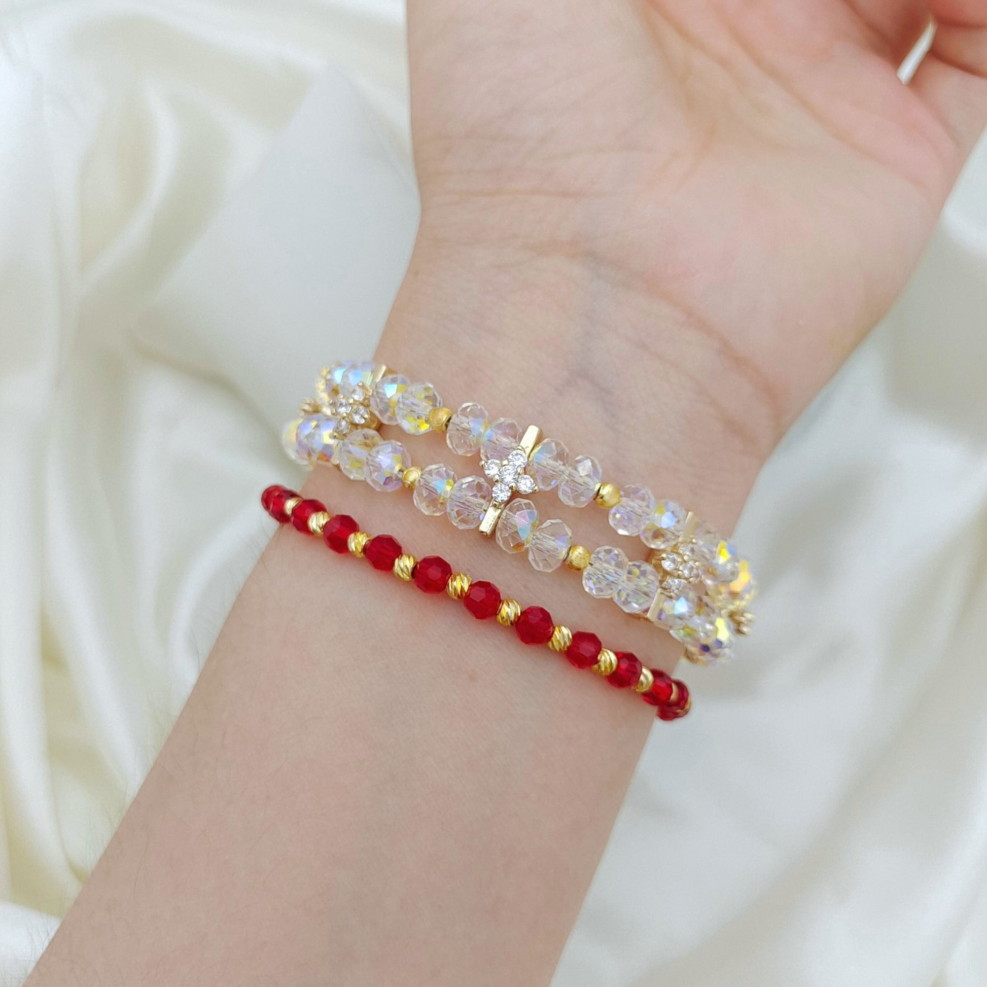 【No.130】DIY Bracelet Kit – Fortune Beads with 4mm Round Beads, Watermelon Beads & Lucky Pepper Connector | Complete Tutorial Included iFCraftorium