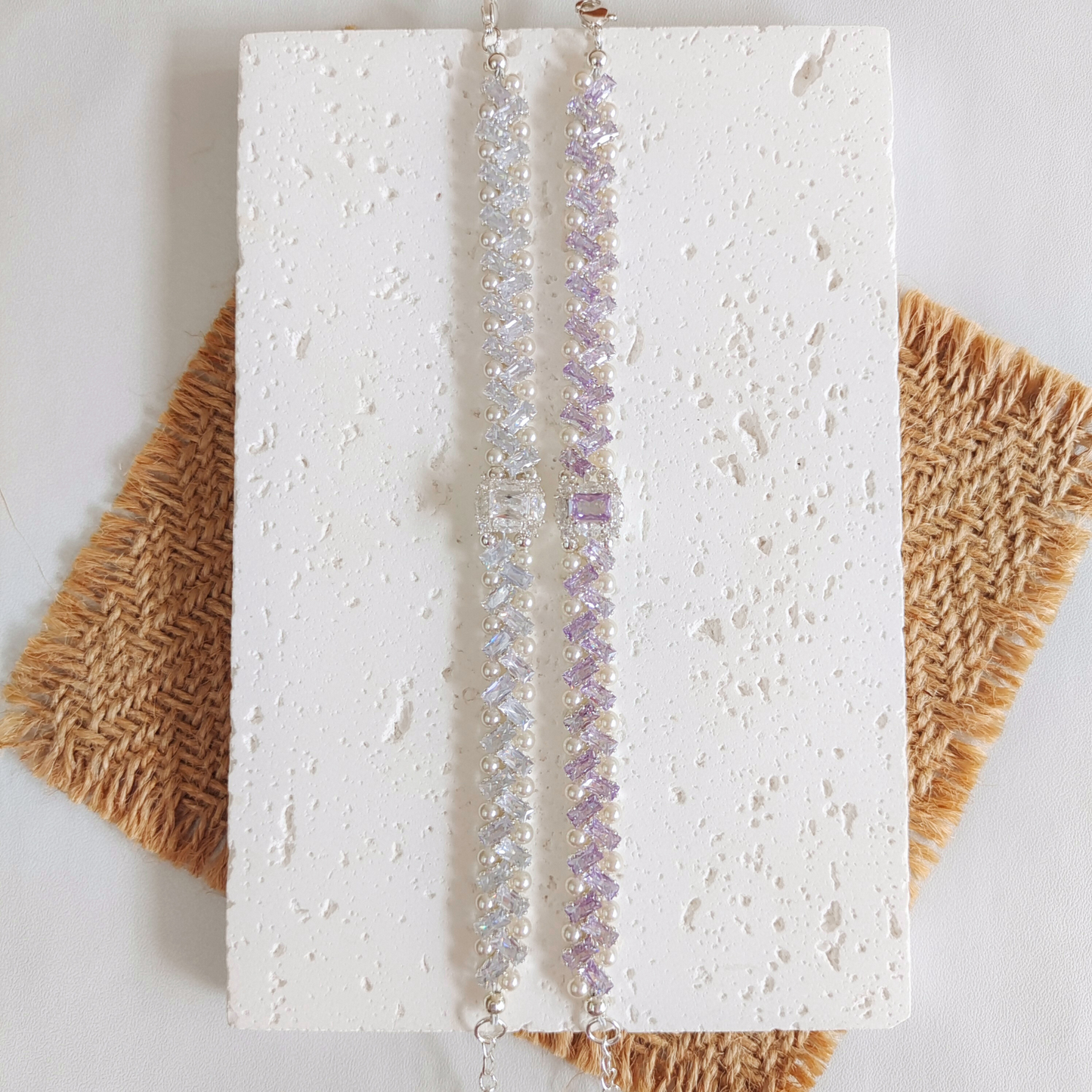 【No.40】 DIY Frozen-Inspired Elsa Plus Handmade Bracelet – Ice Blue CZ & Faux Pearls, Beaded Bracelet Ready to Wear Gift for Her