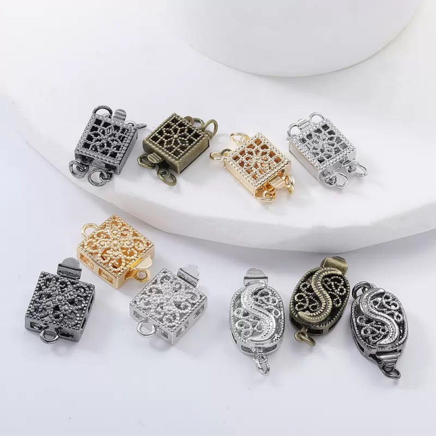 【B41】1PCS DIY Clasp – Vintage Hollow Square Insert Clasp, Gun Black, High Color Retention Copper Jewelry Findings