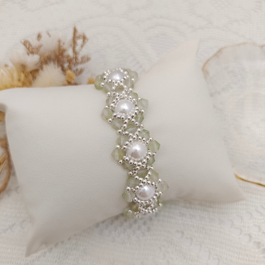 【No.85】 Handmade Bracelet – Summer Succulent with Pearls & Diamond Beads DIY Jewelry Craft Bracelet Gift for Her
