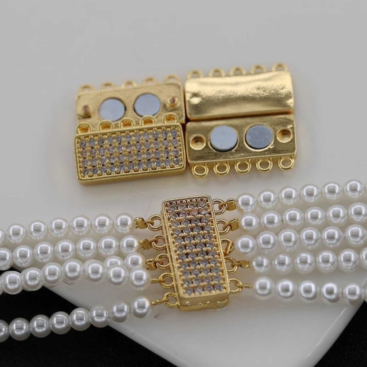 【B44】DIY Jewelry Clasp – 5-Hole Magnetic Box Clasp with Full Zircon | 18K Gold/Silver Plated High-Color Retention Copper Connector | Beading Accessories iFCraftorium