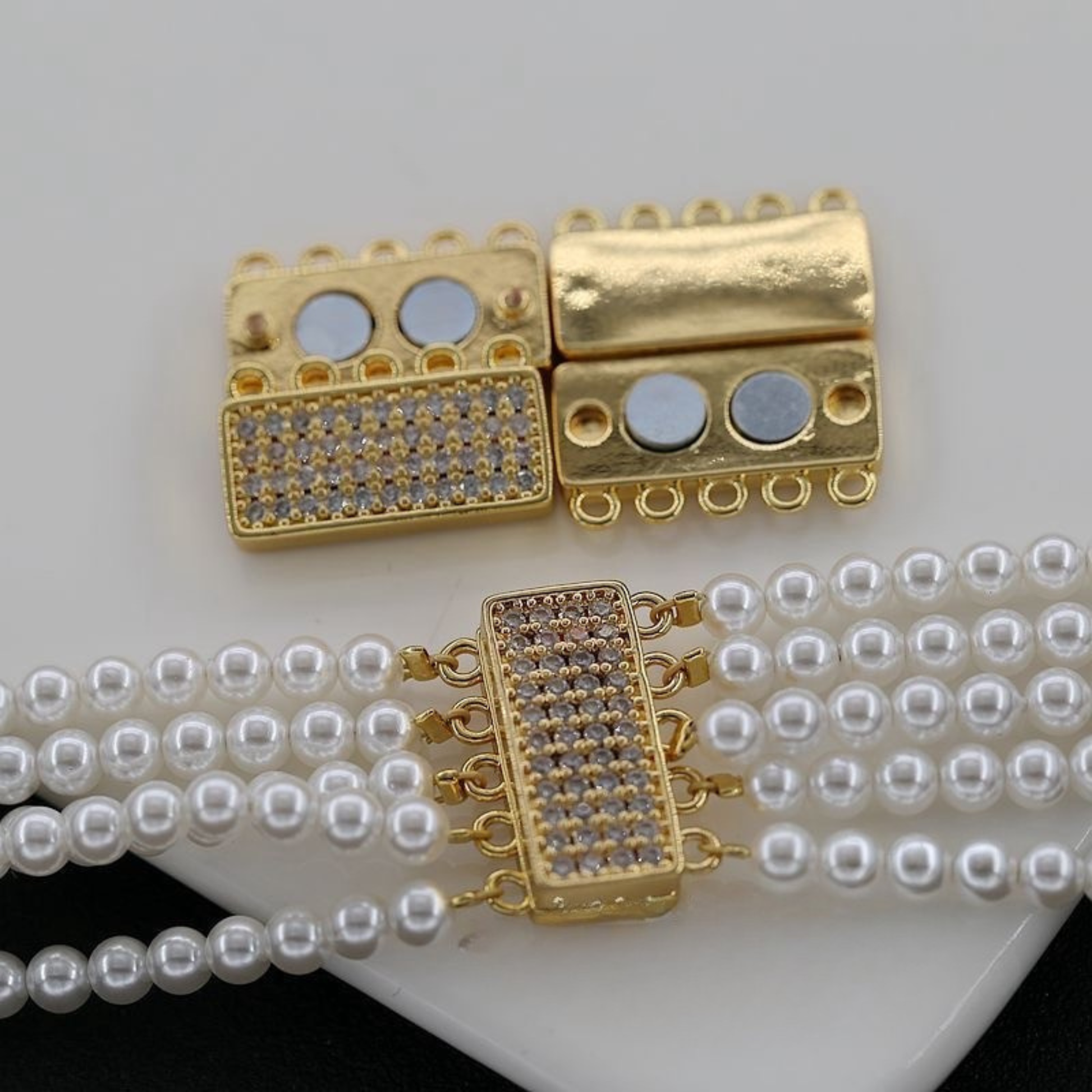 【B44】DIY Jewelry Clasp – 5-Hole Magnetic Box Clasp with Full Zircon | 18K Gold/Silver Plated High-Color Retention Copper Connector | Beading Accessories iFCraftorium